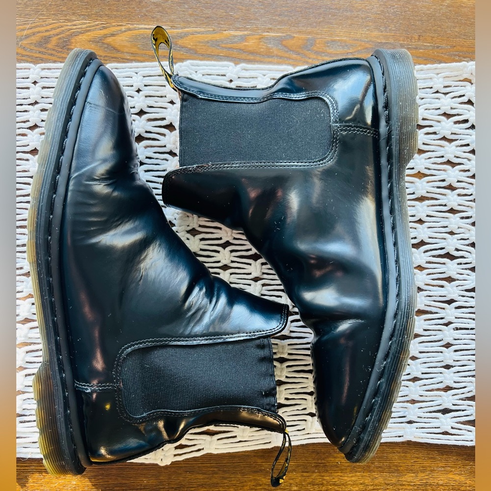 Dr. Martens, Graeme II, Black Patent Leather Slip on Chelsea Boot, Mens Size 11